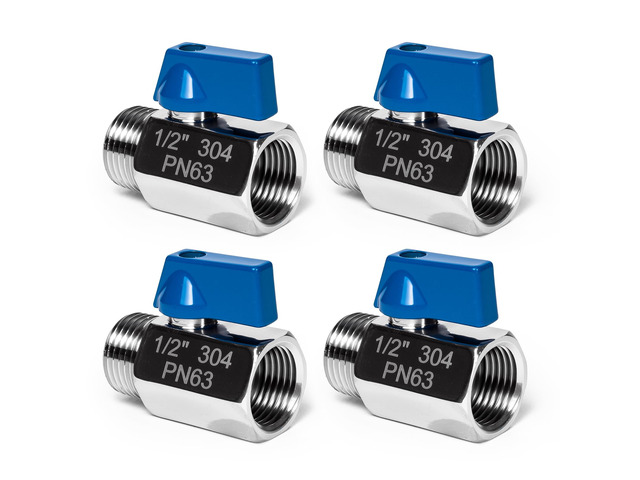 4Pack 1/2' Mini Ball Valve, 304 Stainless Steel Shut-Off Valve NPT Female x Male Thread Small Valves for Compact Space (4, 1/2 Inch)