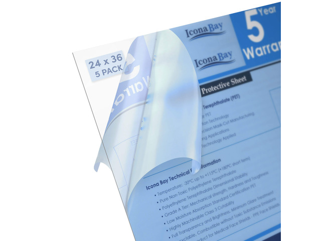 PET Plexiglass - 24 x 36 Inch, Clear - Thin & Flexible Plastic Sheet - 5 PK - 24x36 Pliable PET Sheeting - Easy to Cut - DIY Art Projects,...