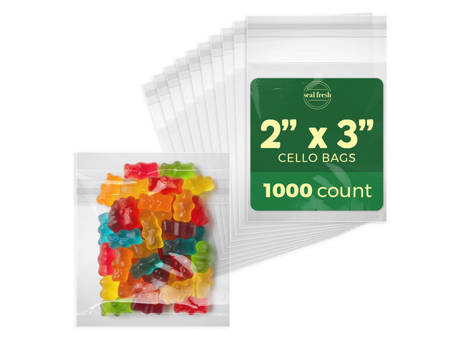 Self Sealing Cellophane Bags - 2' x 3' (1000 Count) - Clear Plastic Resealable Cello Bag - Cellophane Treat Bags, Cookie Bags for Packaging, Candy...