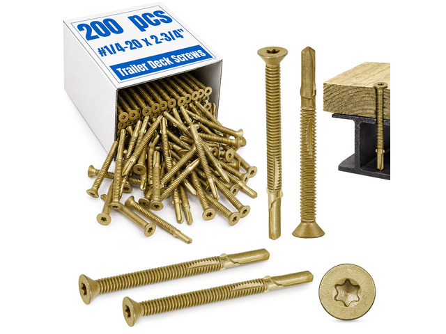 200Pcs Trailer Deck Screws #1/4-20 X 2-3/4' Metal Self Tapping Screw,Bronze Wood to Metal Self Tapping Screws Bulk Self Drilling Screws with Star...