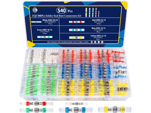 540Pcs Solder Heat Shrink Wire Connectors Kit Solder Stick Terminals soldering seal butt connectors heat shrink, crimpless solderless waterproof...