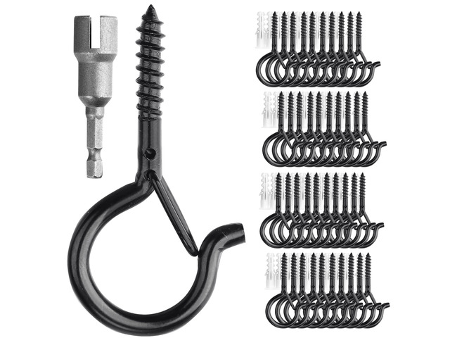 40 Pack Screw Hooks for Hanging Plants Outdoor Lights(Black) Christmas Seasonal Lighting, Heavy Duty 2.2 Inch Eye Hook Cup Ceiling Hook Q-Hanger...