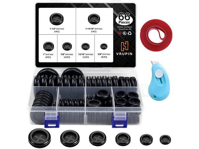 66Pcs Rubber Grommet Assorted Kit, Drill Hole Firewall Hole Plugs Wire Protection, 6 Sizes 1-13/16' 1-1/2' 1' 7/8' 5/8' 3/16'