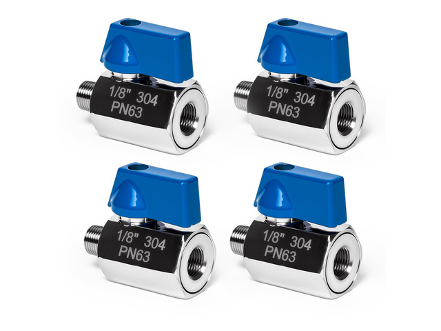 4Pack 1/8' Mini Ball Valve, 304 Stainless Steel Shut-Off Valve NPT Female x Male Thread Small Valves for Compact Space (4, 1/8 Inch)