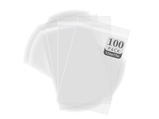 11x17 inches Clear Plastic Sleeve for Photos,Resealable Adhesive(100 Pack) Clear Bags for Pictures Art Prints Framing Mats Mattes (Bag Size: 11...