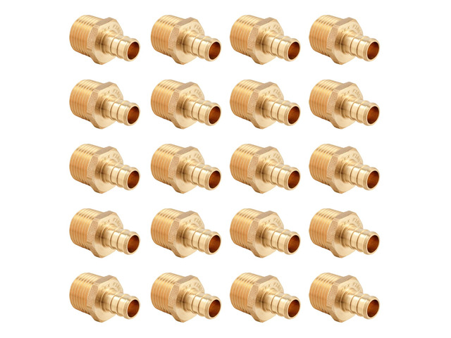 20PC Pex Barb Crimp Brass Fittings 1/2 Inch x 1/2 Inch NPT Male Adapter ASTM F1807,For Potable Water-PEX1807017(20)