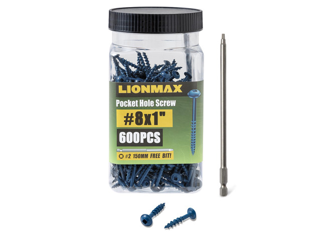 Pocket Hole Screws 1 Inch, 600 PCS Exterior Pocket Screws #8 x 1 Rust Resistant Blue Coated, Coarse Thread, Square Drive, Washer Head, for Outdoor...