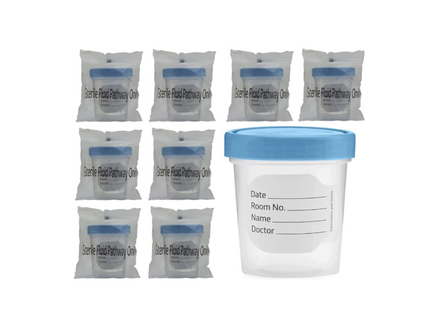 Sterile Specimen Cups 4 oz, Urine Collection Cups 8 Pack Individually bagged sterile cups with screw-on lids for urine collection, specimen...