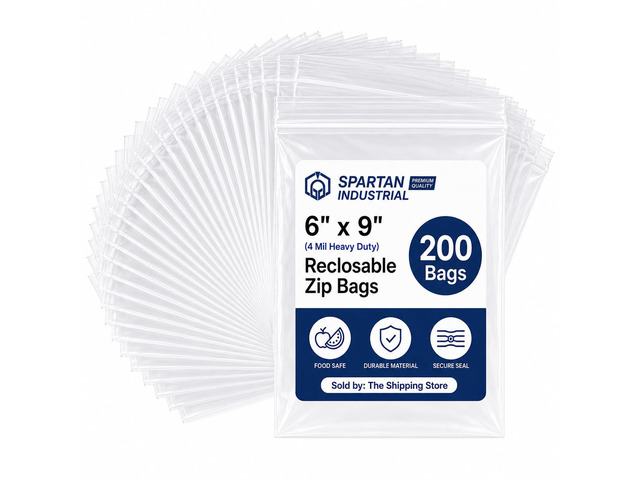 200 Count - 6x9 (4 Mil Heavy Duty) Thick Clear Reclosable Zip Poly Bags with Resealable Lock Seal Zipper - Durable