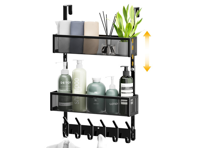 Over The Door Hooks Organizer,Door Hanger with 10 Hooks & 2 Basket Adjustable Spacing,Over The Door Towel Rack,Multi-Purpose Back Storage Organizer...