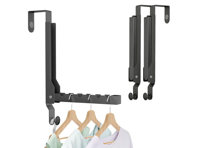 2 Pack Heavy Duty Over the Door Hooks, Compact Foldable Over the Door Hanger, Portable Compact Over Door Drying Rack for Laundry, Metal Over the...