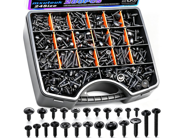 280PCS Automotive Screws Kit,#8#10#12#14 Phillips Head Automotive Body Self Tapping Screws(24 Size)