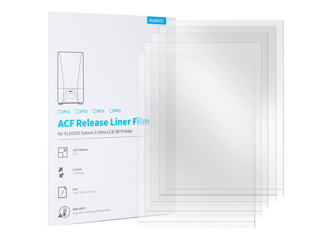 5PCS ACF Release Liner Film for Saturn 3 Ultra LCD 3D Printer Less Release Tension, Support 3X Faster Printing, 290 × 195mm, 0.3mm Thickness