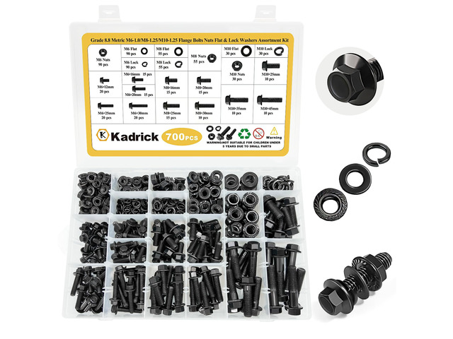 700PCS M6-M10 Metric Flange Hex Bolt KitM6-1.0 M8-1.25 M10-1.25 M6-1.0 M8-1.25 M10-1.25 (Length From 12mm to 45mm) Hex Bolts Assortment With Nuts...