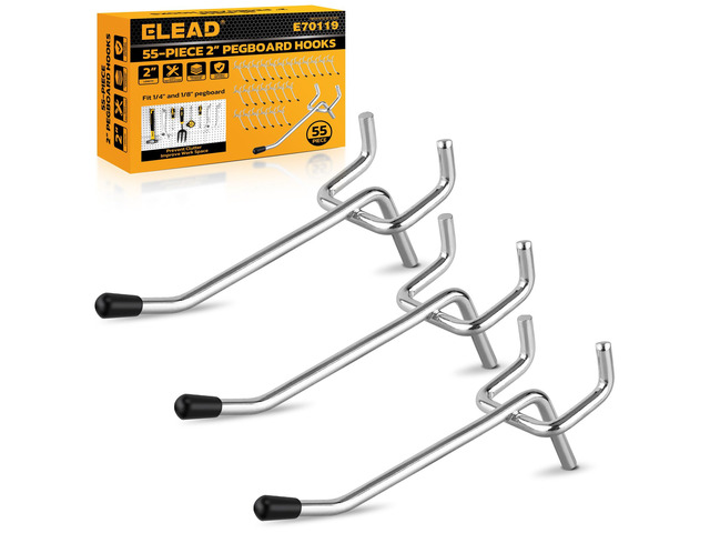 55-Piece 2 Inch Pegboard Hooks, Heavy Duty Peg Board Organizer Accessories, Peg Board Tool Hangers Fit for 1/4' and 1/8' Pegboard Hanging Tools...