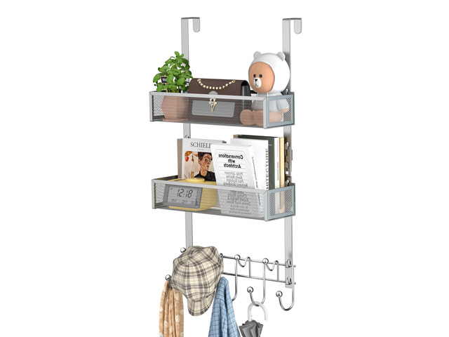 Over The Door Hanger with Coat Hooks and 2 Baskets, Rustproof & Waterproof Over The Door Hooks, Storage Organizer for Hats, Bathroom, Kitchen,...