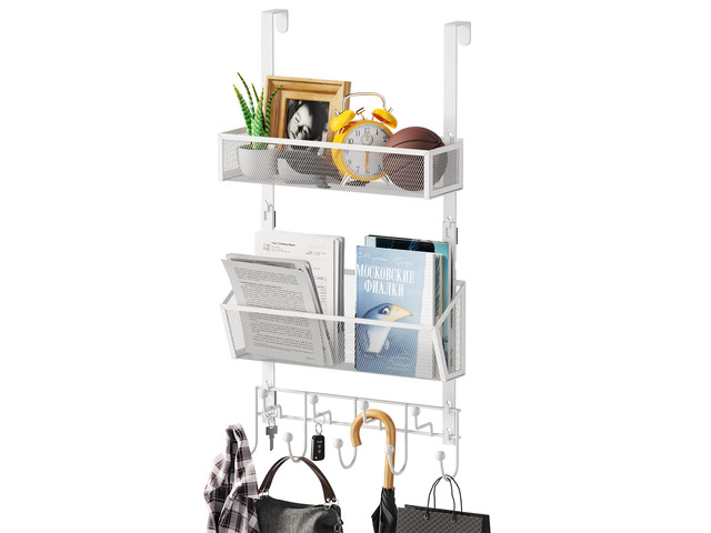 Over Door Hook with 2 Mesh Baskets and 9 Hooks, 304 Stainless Steel No Drilling Over The Door Hanger, Storage Organizer for Bathroom, Kitchen,...