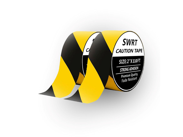 2 Roll 2 Inch x 110FT Black & Yellow Hazard Tape Warning Safety Stripe Tape for Floor Marking, Strong Adhesive Wear Resistance Warterproof Caution...