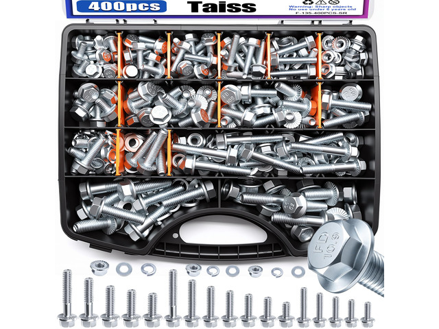 400PCS Metric Flange Bolt Assortment Kit,10.9 Grade M6x1.0/M8x1.25/M10x1.5 Bolts(12mm to 45mm) Assorted White Zinc Galvanized Hex Metric Nuts and...