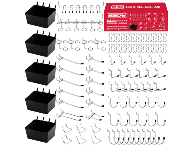 120PCS Pegboard Accessories Kit, Pegboard Hooks Assortment with Bins and Stainless Steel Peg Locks, Tool Organizer for 1/8' and 1/4' Pegboards,...