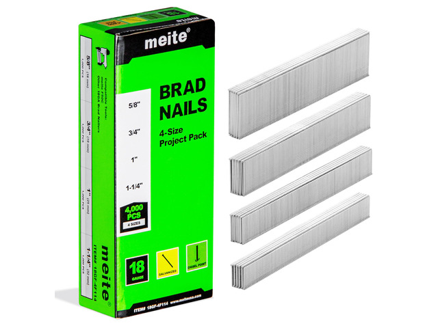 18 Gauge Brad Nails, 4 Sizes (5/8', 3/4', 1', 1-1/4') 4,000Pcs Galvanized Assorted 4 Sizes Small Finishing Nails for Pneumatic, Electric 18GA Brad...