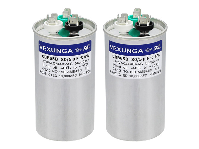 2PCS 80+5uF 80/5MFD 370V or 440V Dual Run Start Round UL Listed AC Capacitor 80 5 uF MFD 370 440 Volt VAC CBB65 Air Conditioner Capacitors for Fan...