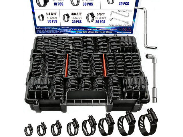 202PCS Stainless Steel Hose Clamps Assortment Kit,Metal Adjustable 1/4'-2'(6-51mm) Worm Gear Hose Clamp Heavy Duty Small Hose Clamps for...