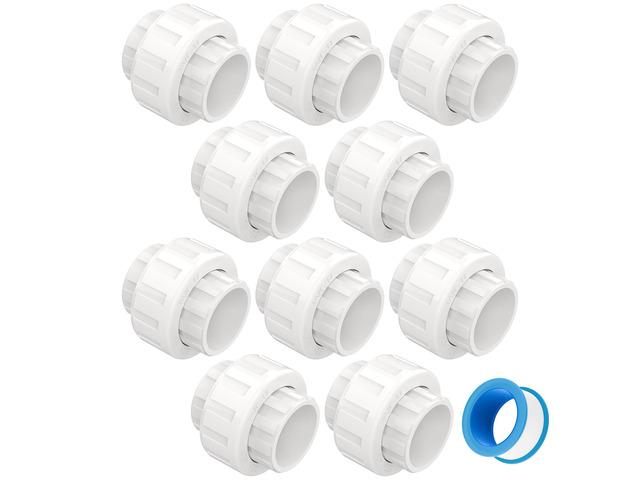 10 PCS 2' PVC Union Coupling Pipe Fitting, Slip Joint Adapter PVC Connectors (Socket x Socket), Built-in EPDM O-Ring, Schedule 40, Ideal for Pool...