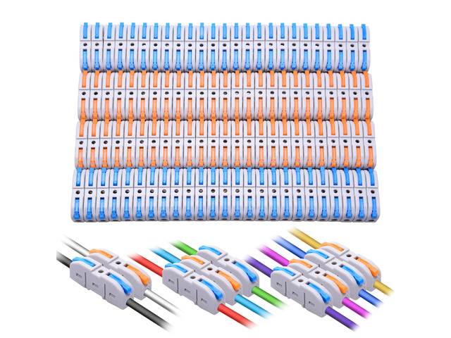 Lever Wire Connectors, 100-Piece Inline Wire Connectors kit for Quick Connect, Push in Compact Splicing Electrical Connectors Butt Terminals for...