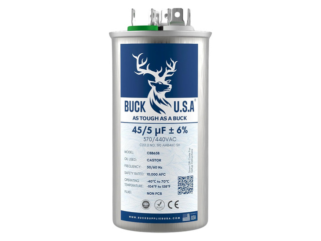 45+5uF 45/5 MFD ±6% CBB65B Dual Run Round Start Capacitor - Ideal for HVAC Systems, Air Conditioner Unit Fan Motor Start, Heat Pump, & Condenser...