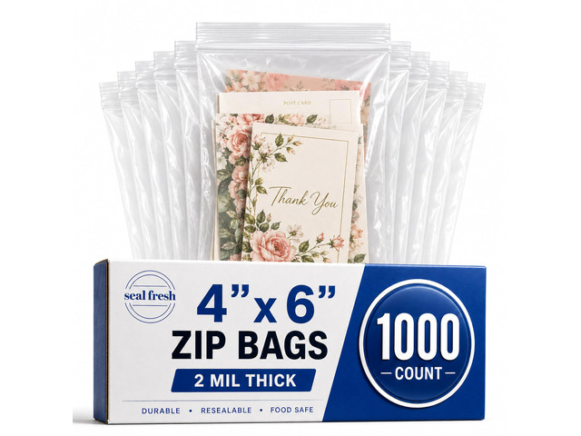 4' x 6' (1000 Count) 2 Mil Clear Reclosable Zip Plastic Poly Bags 4x6 Bag Resealable Zipper Bags for Treats, Crafts, Jewelry, Small Parts, Party...