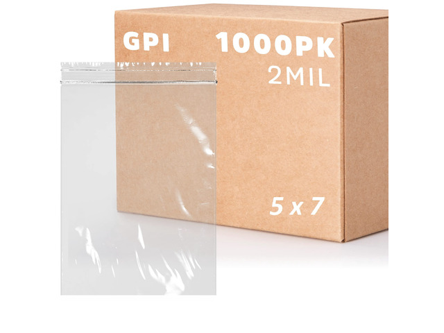 5' x 7' Zip Bags - 1000 Count, Small, Clear Plastic Reclosable Zipper Poly Baggies, 2 Mil, with Resealable Zip Top Lock for Packaging Food Storage,...