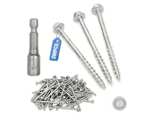 Mech. Galv.#9 x 2-1/2' Joist Hanger Screws-200 Qty,9212R200 Hurricane Screws 1/4' Hex Socket Wood Screw,0.370'-Dia Deck Screw, Joist Hanger...