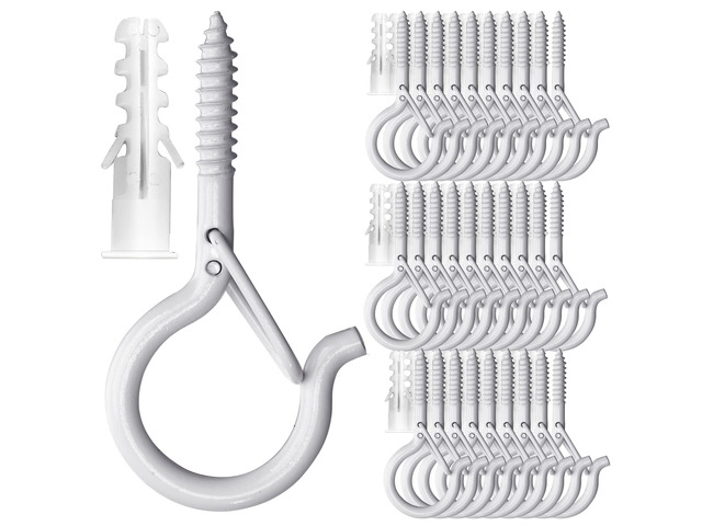 30 Pack Screw Hooks for Hanging Plants Outdoor Lights(White) Christmas Seasonal Lighting, Heavy Duty 2.2 Inch Eye Hook Cup Ceiling Hook Q-Hanger...