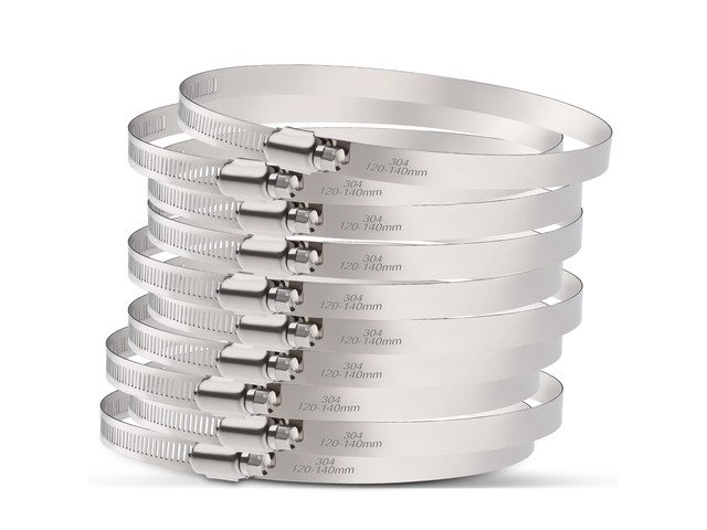 5 Inch Hose Clamps, Adjustable 4-23/32'-5-1/2'(120-140mm), 10 PCS 304 Stainless Steel, Rust Resistant, Large Worm Gear Hose Clamp, Automotive,...