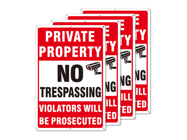 4 Pack Large Private Property No Trespassing Signs, Aluminum No Trespassing Video Surveillance Sign, No Trespassing SignsWeatherproof and Highly...