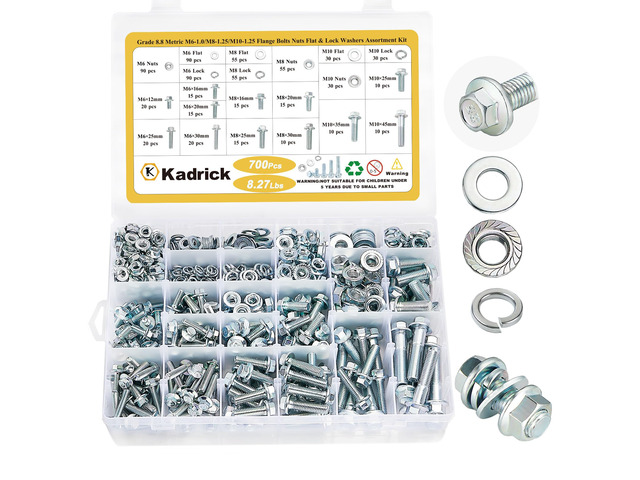 700PCS Class 8.8 Metric Bolt Assortment,M6 M8 M10 Flange Hex Bolts M6-1 M8-1.25 M10-1.25 Flange Hex Bolt Nut Flat/Lock Washer Kit,Length from...