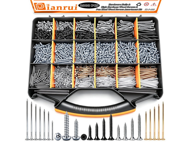2000 PCS High Hardness Nails & Wood Screws & Sheet Metal Screws Assortment Kit,Phillips Drive Flat & Pan Head Wood Screws Set for Picture...