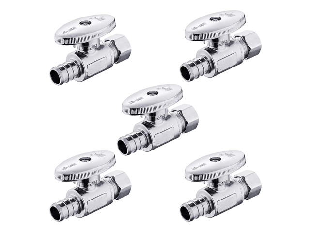 5Pcs Straight Stop Valve,1/2'Crimp Pex x 3/8'OD Comp(VALVE088-5) 1/4 Turn Straight Water Shut Off Valve,Chrome Plated Brass