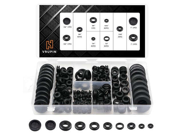 188 Pcs Rubber Grommets Kit - Rubber Washers for Wiring - 10 Different Sizes(1/4', 5/16', 3/8', 7/16', 1/2', 5/8', 7/8', 1' Inch)