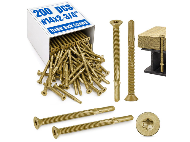 200Pcs Trailer Deck Screws #14 X 2-3/4' Metal Self Tapping Screw,Bronze Wood to Metal Self Tapping Screws Bulk Self Drilling Screws with Star Head...