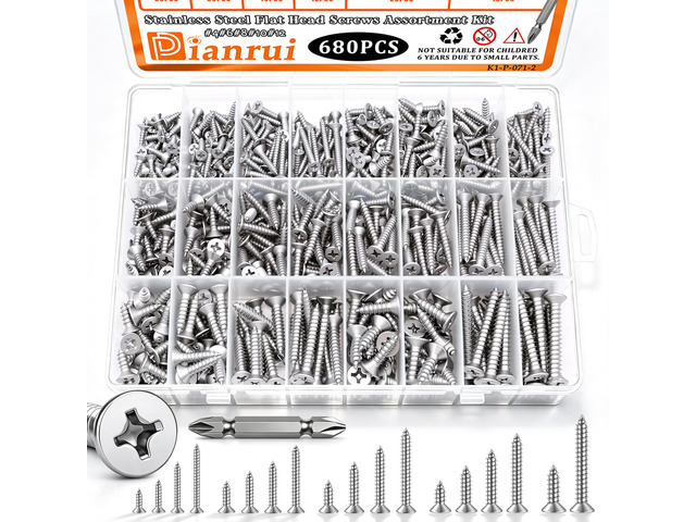 680 PCS 304 Stainless Steel Screws, #4#6#8#10#12 Wood Screws Assortment Kit, Assorted Sheet Metal Screws, Phillips Flat Head Assorted Sheet Metal...