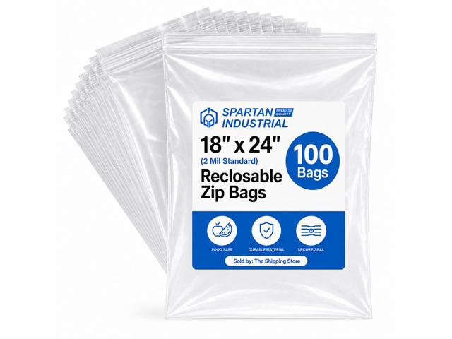 18' X 24' 5 Gallon Reclosable Zip Plastic Poly Bags (100 Count) - 2 Mil Clear Food Safe Zipper Bags for Packaging, Shipping, and Storage -...