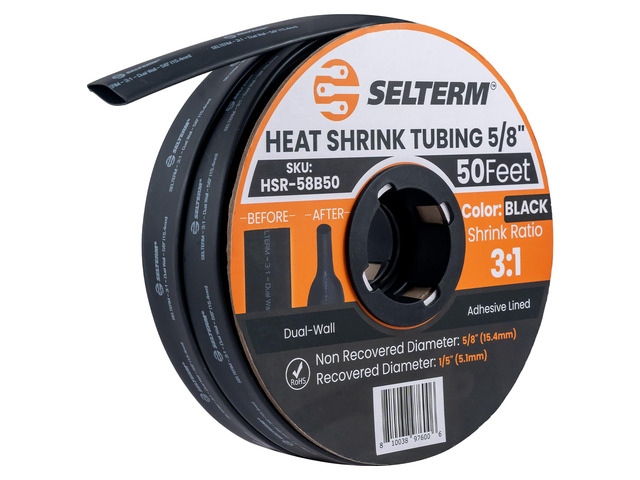 5/8' Black [50 Feet] Marine Grade 3:1 Ratio Heat Shrink Tubing Roll Dual Wall Adhesive Lined Waterproof Flame Retardant Heat Shrink Wrap Tube,...