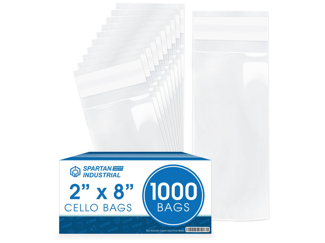 2' X 8' Self-Sealing Cellophane Bags (1000 Count) Clear Treat Bags for Pretzel Rods, Candy Sticks, Cookies, Small Candy - Resealable Adhesive Flap