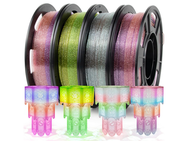 Rapid Gradient Clear PETG Filament 1.75mm, Transparent Gillter 3D Printer Filament Bundle, Vivid Clear Rainbow PETG, Dimensional Accuracy...