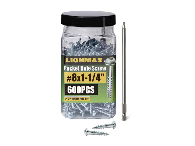 Pocket Hole Screws 1-1/4 Inch, 600 PCS, #8 Pocket Screws Galvanized, Rust Resistant, Coarse Thread, Square Drive, Washer Head, Zinc Plated, Self...