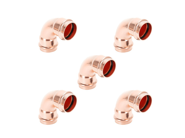 Copper Press Fittings 90 degree Elbow 1 inch 5 Pack Zero Lead Press x Press for Copper Tube Connetion, certified by cUPC and NSF/ANSI 61, use with...