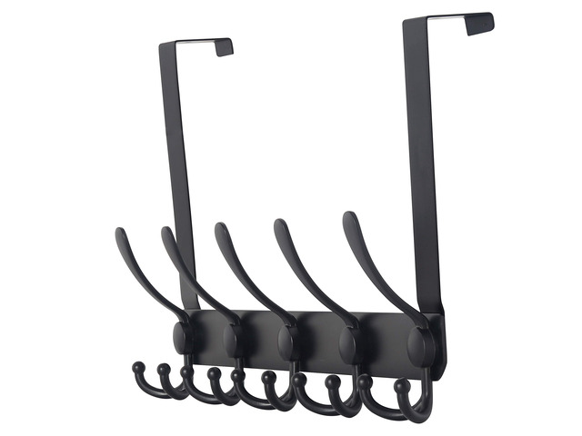 Over The Door Hook Hanger - Fits 1 3/8' to 1 3/4' Standard Doors 5 Tri Hooks Heavy Duty Towel/Coat Rack Door Organizer for Clothes, Jackets,...