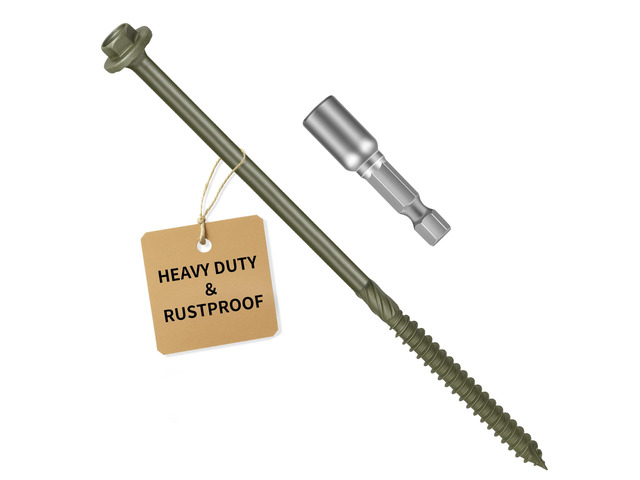 Timber Screws #14 x 8 inch, Heavy Duty Wood Screws with Hex Socket, Green Outdoor Lag Screws for Deck, Fence, Garden Self-Tapping, Rust-Resistant...